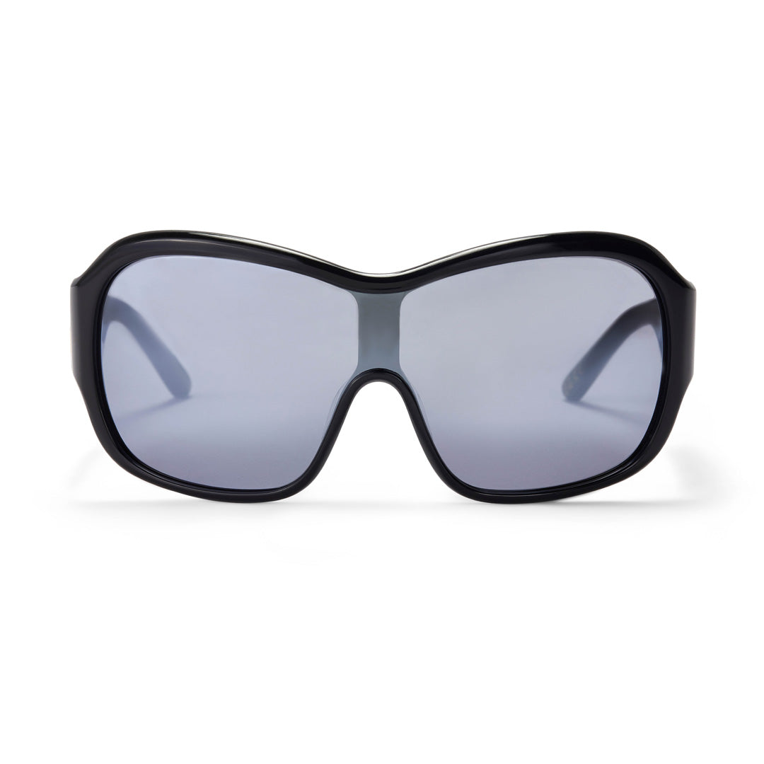 Hot Futures Gloss Black Wraparound Sunglasses - Front facing image showing large lens with wraparound style