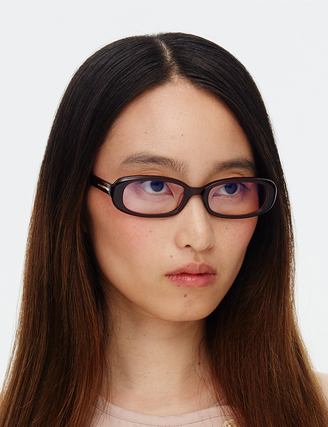 Model is wearing Hot Futures Aurora Cherry Red Prescription Eye Glasses shot from the side angle