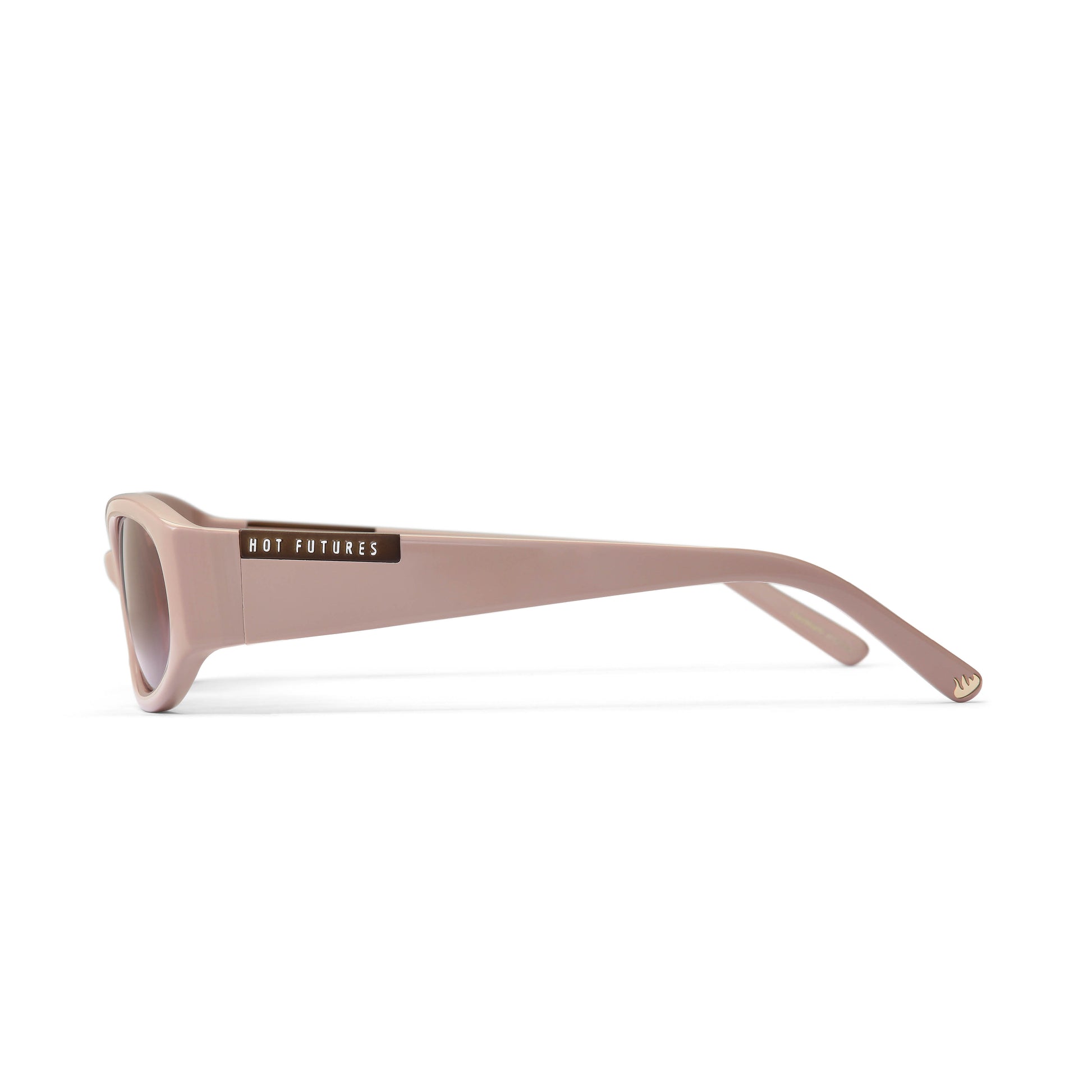 The Baby Racer Hot Futures Sunglasses from a side angle showing the branding on the arms