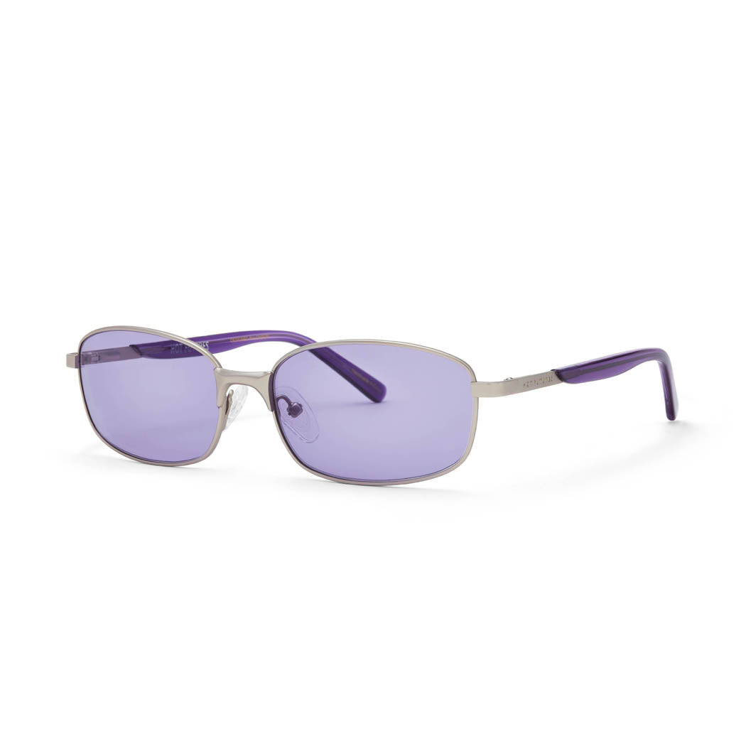 Close up shot of the Blaze Hot Futures Sunglasses in purple/silver against a white background