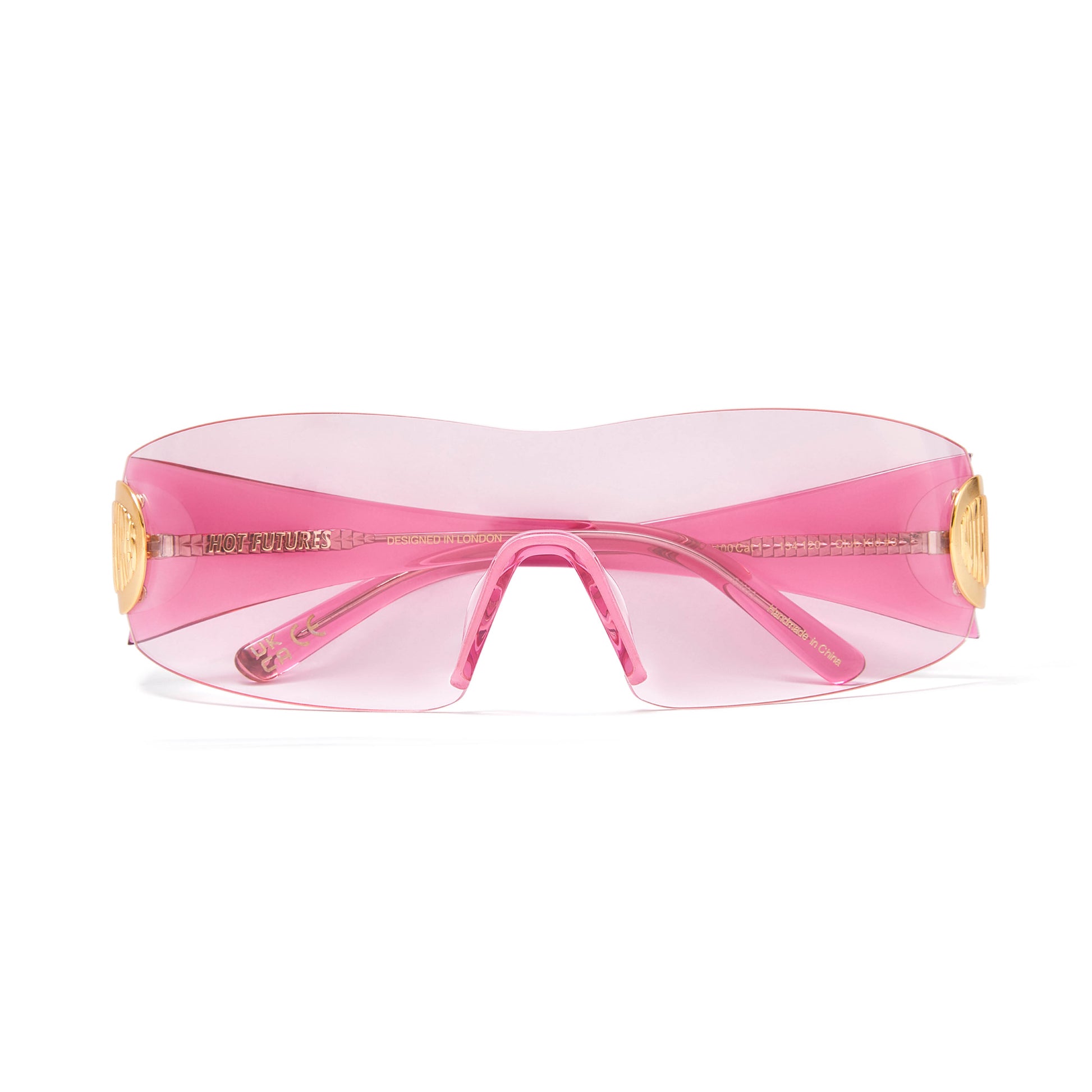 Club Kid Hot Pink Sunglasses by Hot Futures shot against a white background