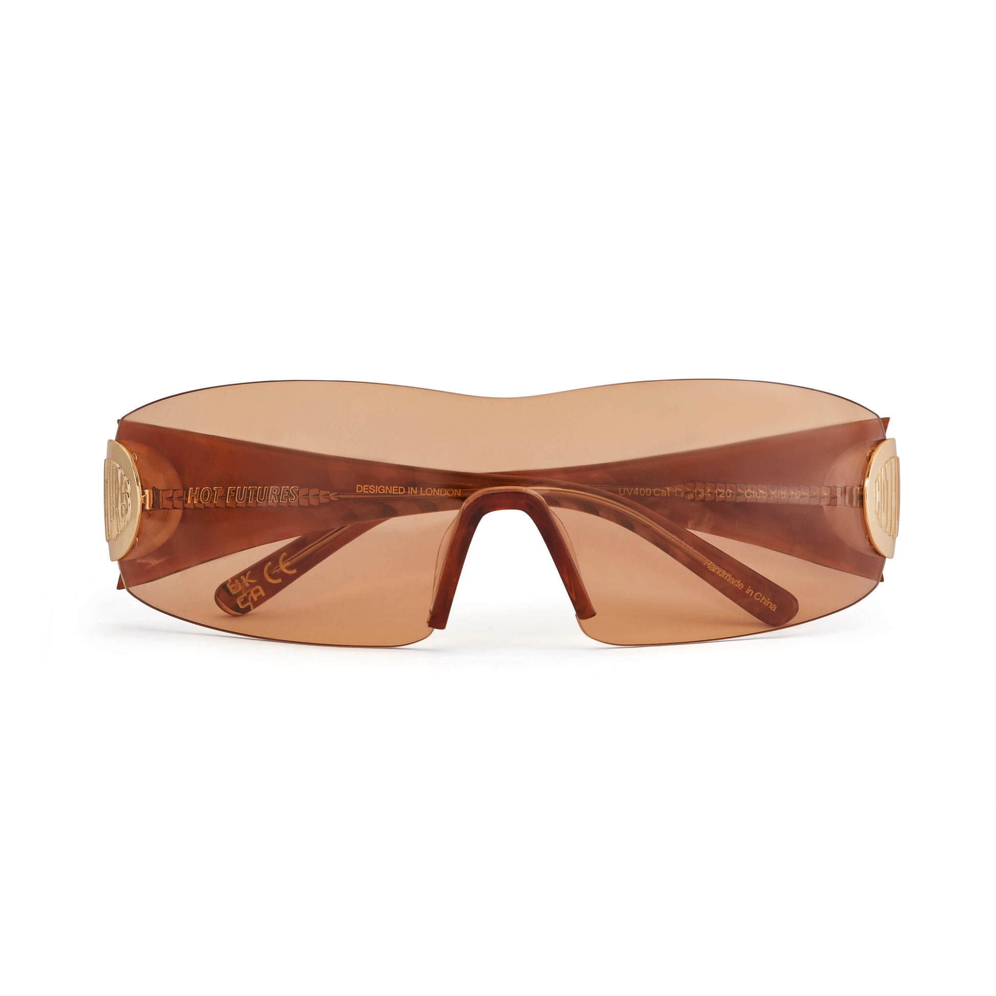 front facing shot of club kid sunglasses in brown amber