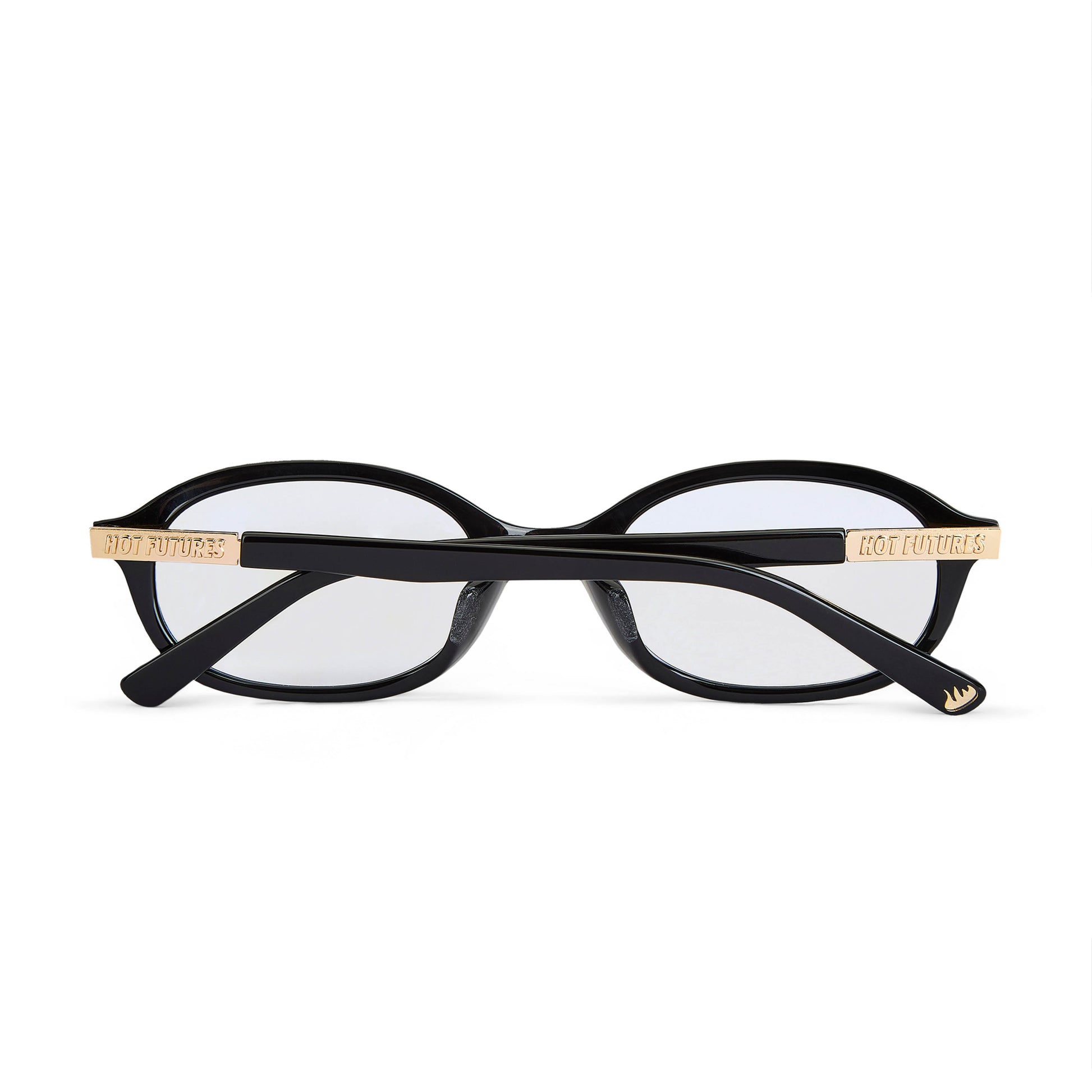 back shot of the cupid black glasses with clear lens