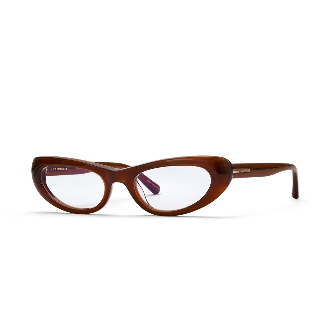 Brown cat-eye glasses on a white background