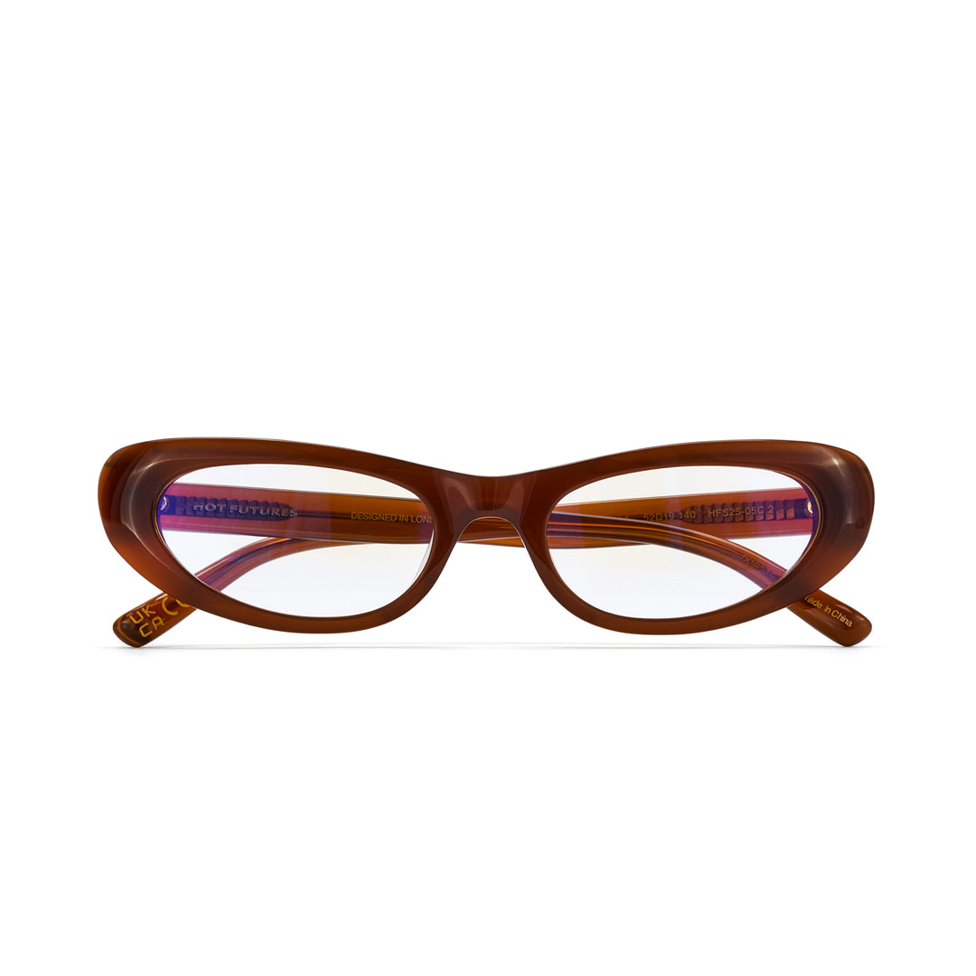 Brown eyeglasses on a white background