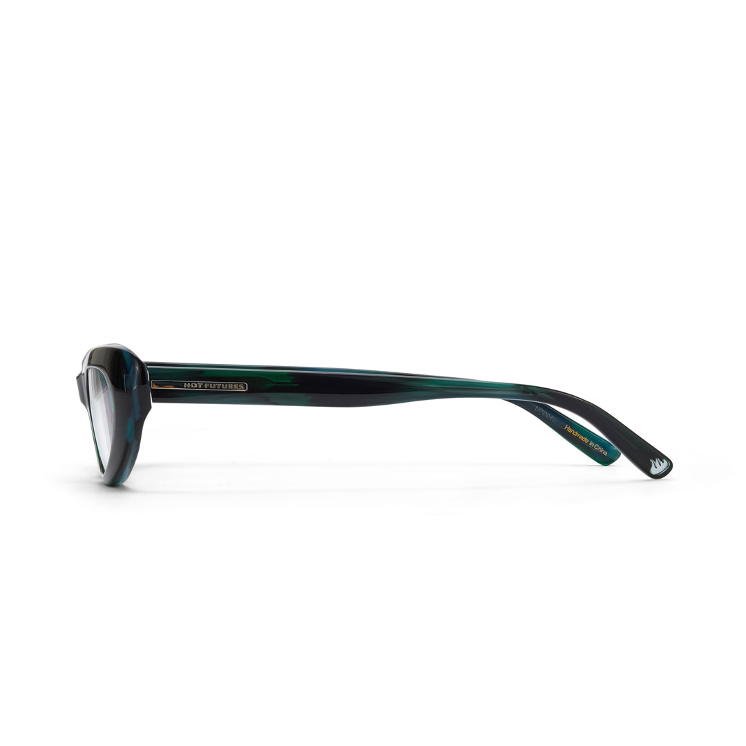 Green eyeglasses on a white background