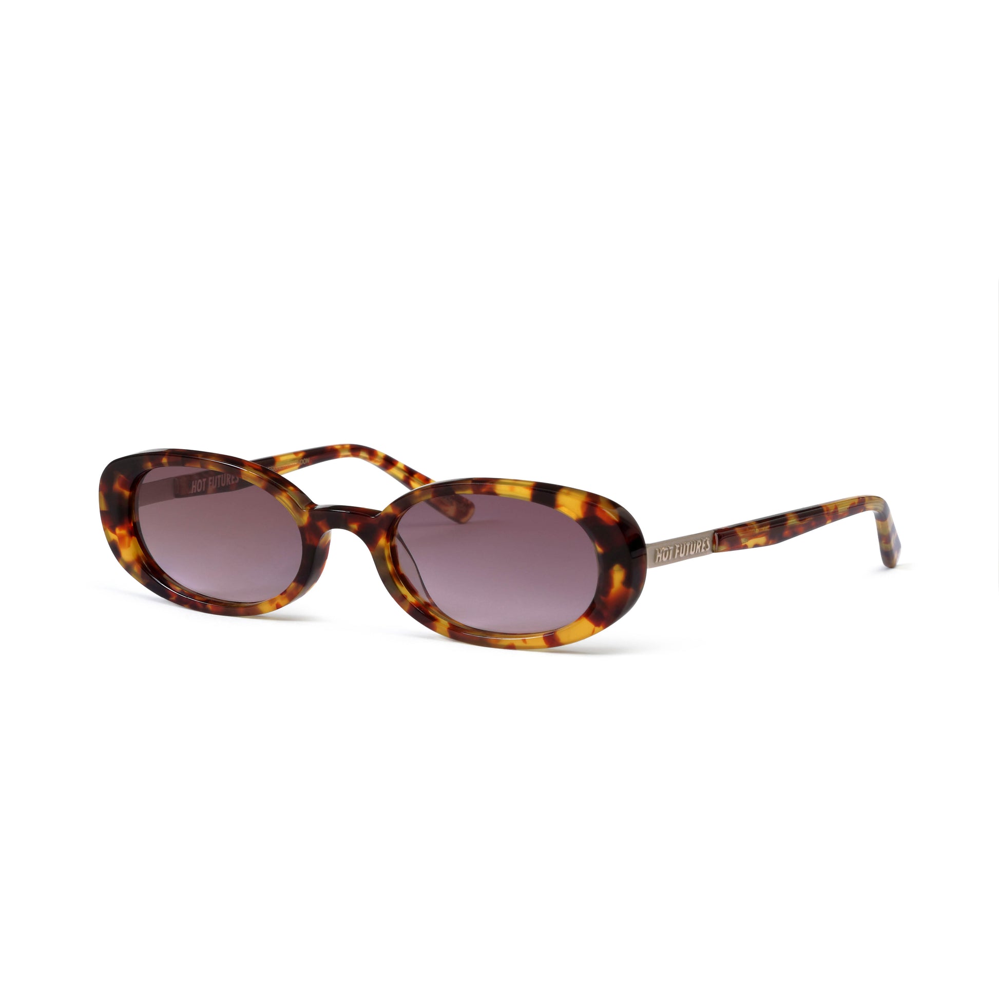 A pair of sunglasses with a classic tortoiseshell pattern and tan gradient lenses.