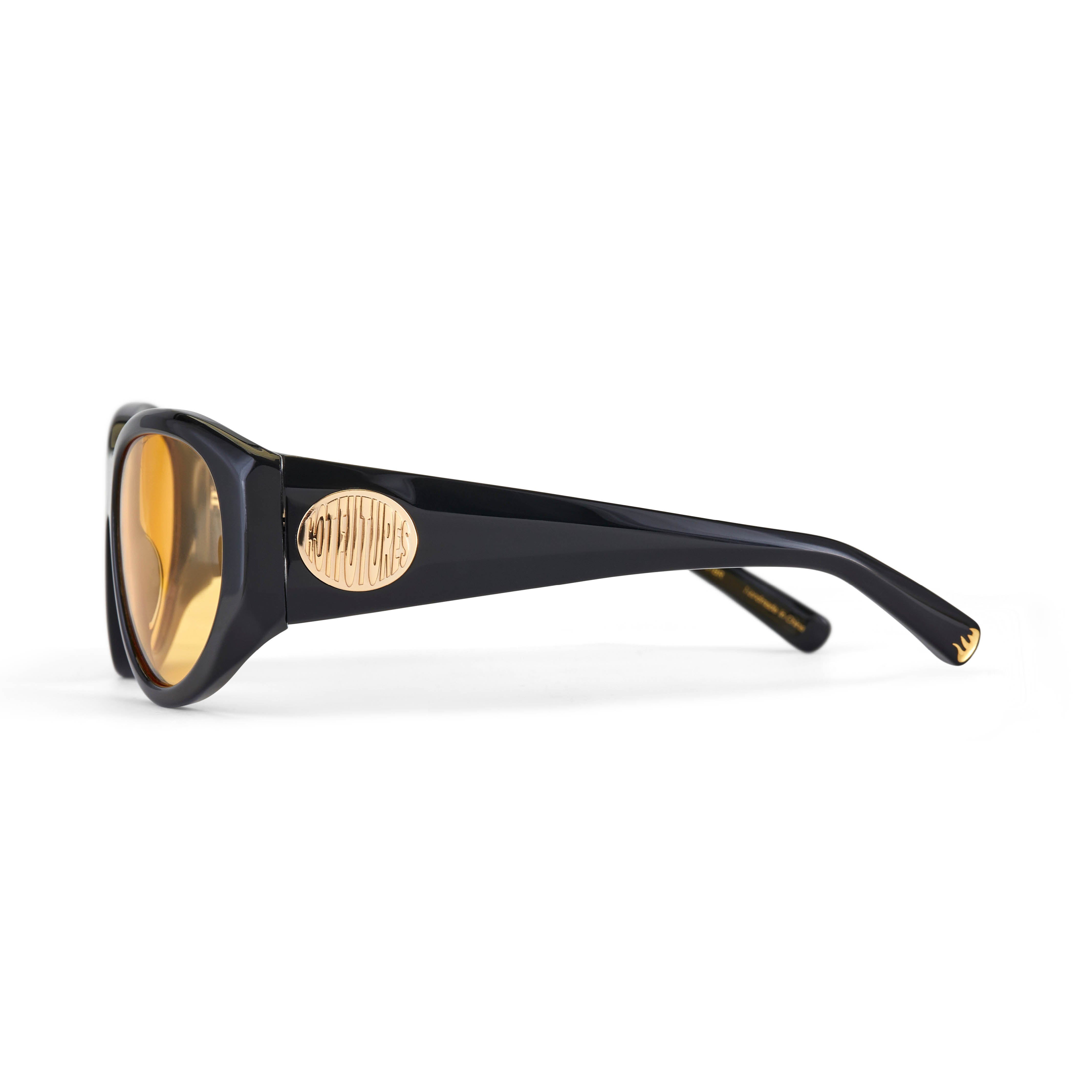 Wrap Around Sunglasses Black Acetate Frame Yellow Lens - Hot Futures