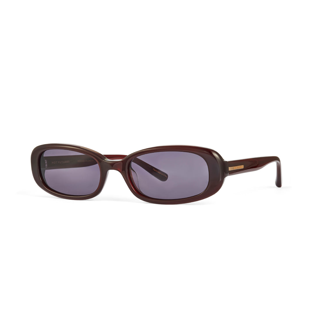 Aurora Eco Cherry Red Sunglasses side shot against a white background.