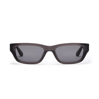 Dove matte grey sunglasses with a dark green UV protected lens on a white backdrop