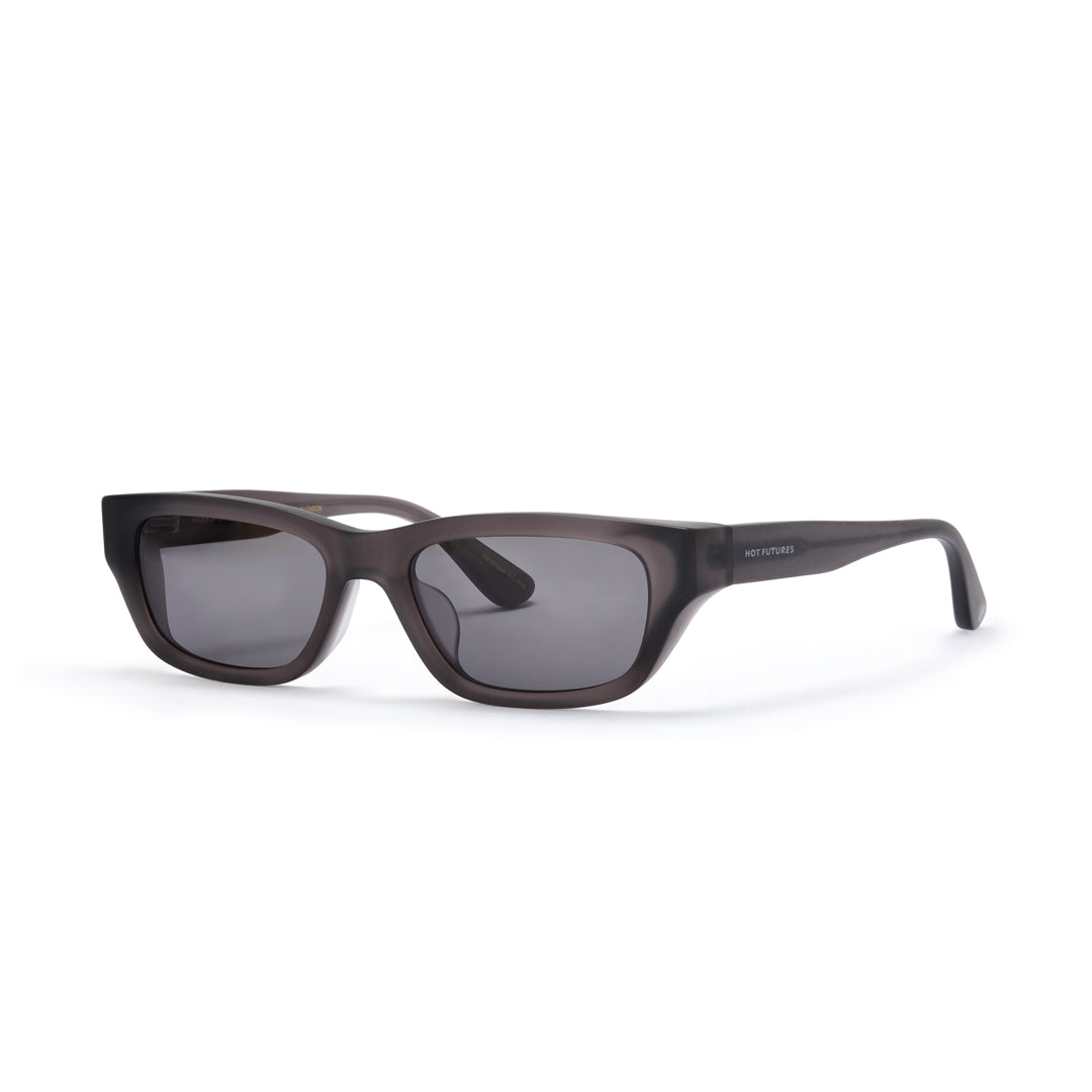 Dove matte grey sunglasses with a dark green UV protected lens on a white backdrop