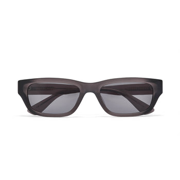 Sunglasses with dark frames and lenses on a white background