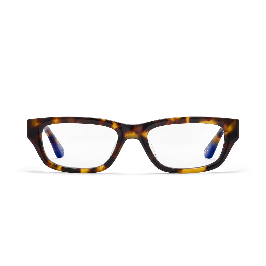 The Hot Futures Dove tortoiseshell blue light glasses shot against a white backdrop