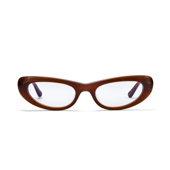 Brown eyeglasses on a white background