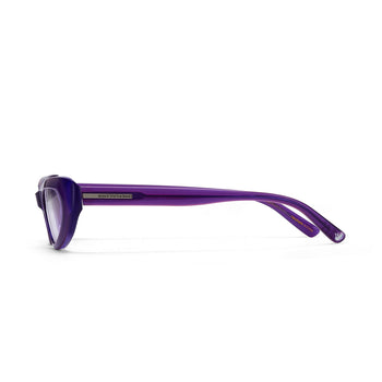 Purple eyeglasses on a white background