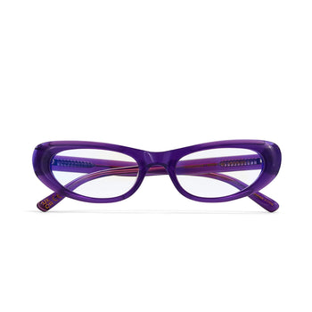Purple eyeglasses on a white background