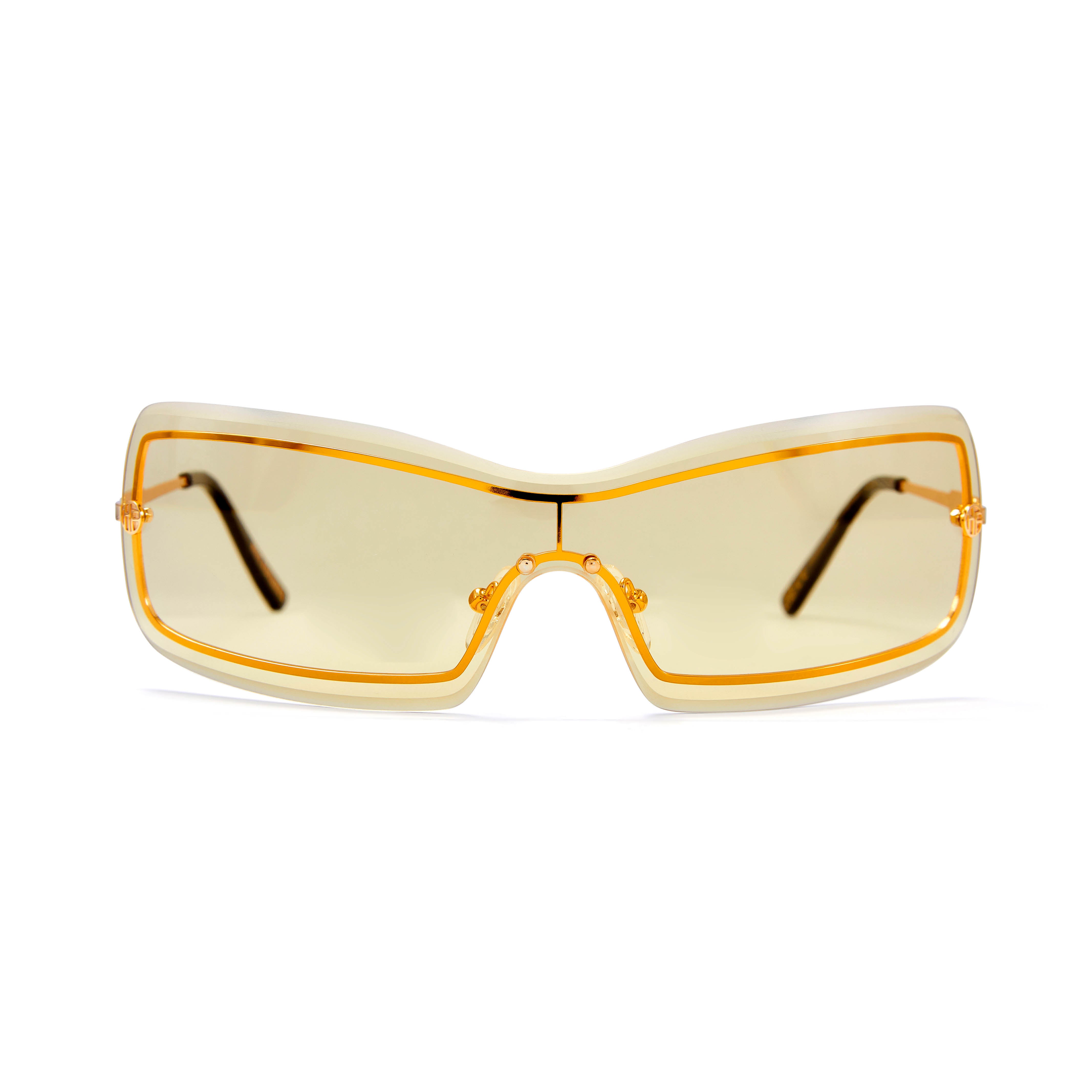 Wrap Around Sunglasses Gold Metal Frame Yellow Lens Hot Futures