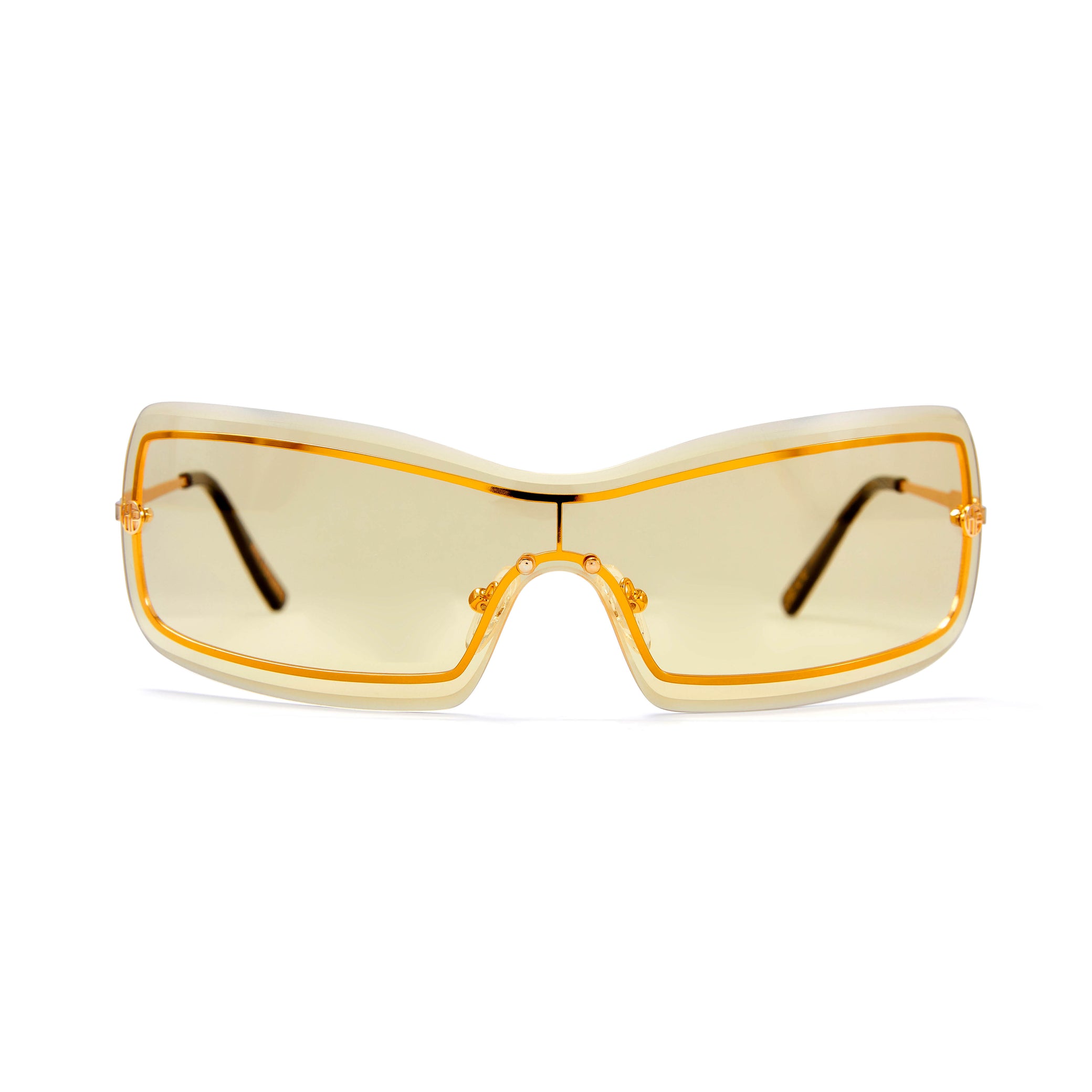 Wrap Around Sunglasses Gold Metal Frame Yellow Lens Hot Futures
