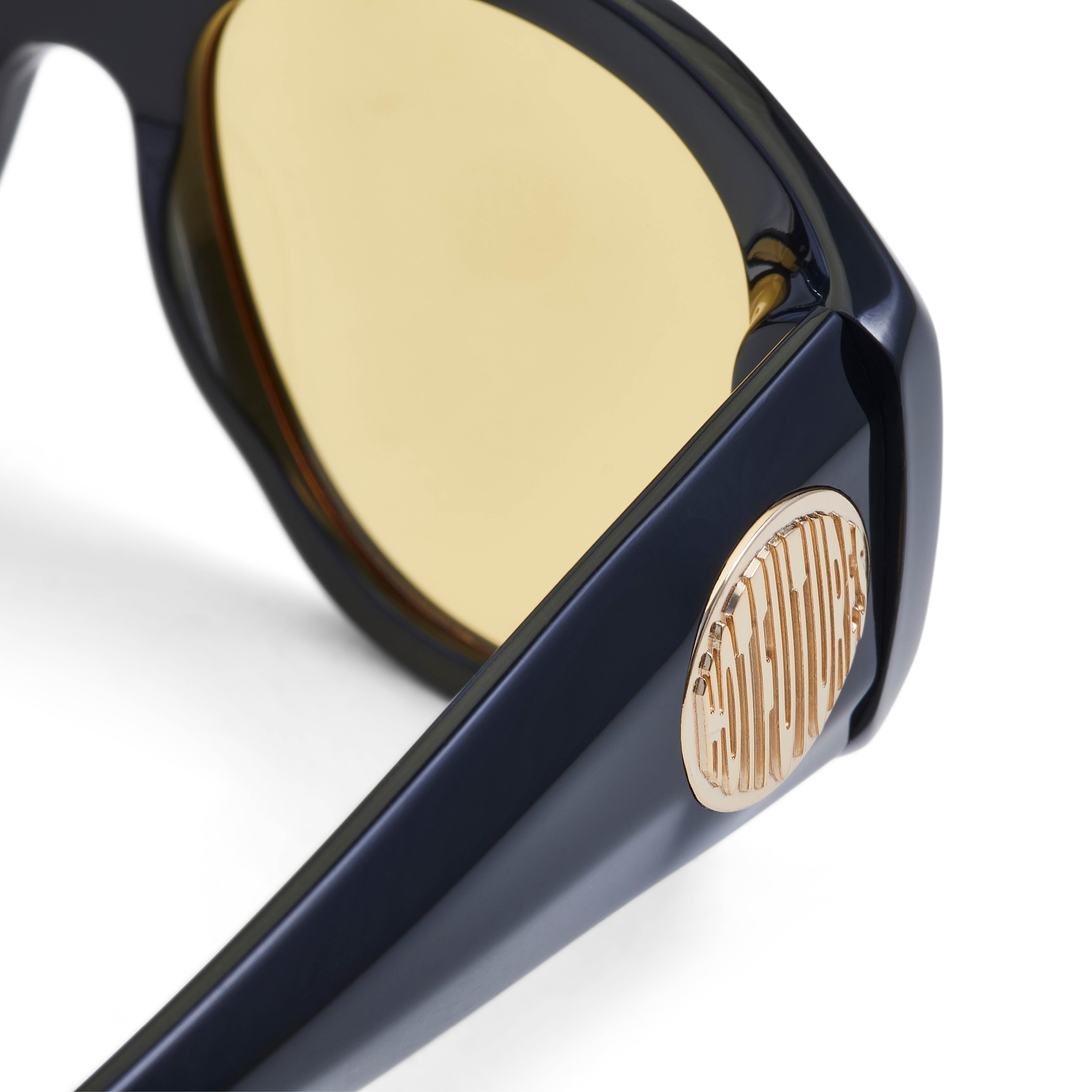 Wrap Around Sunglasses Black Acetate Frame Yellow Lens - Hot Futures