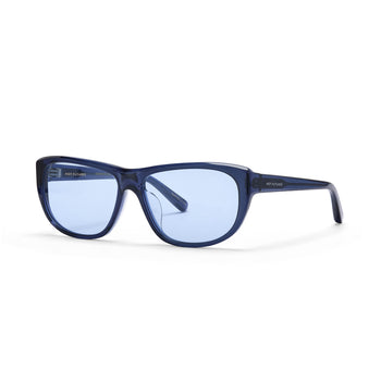Blue sunglasses with a white background