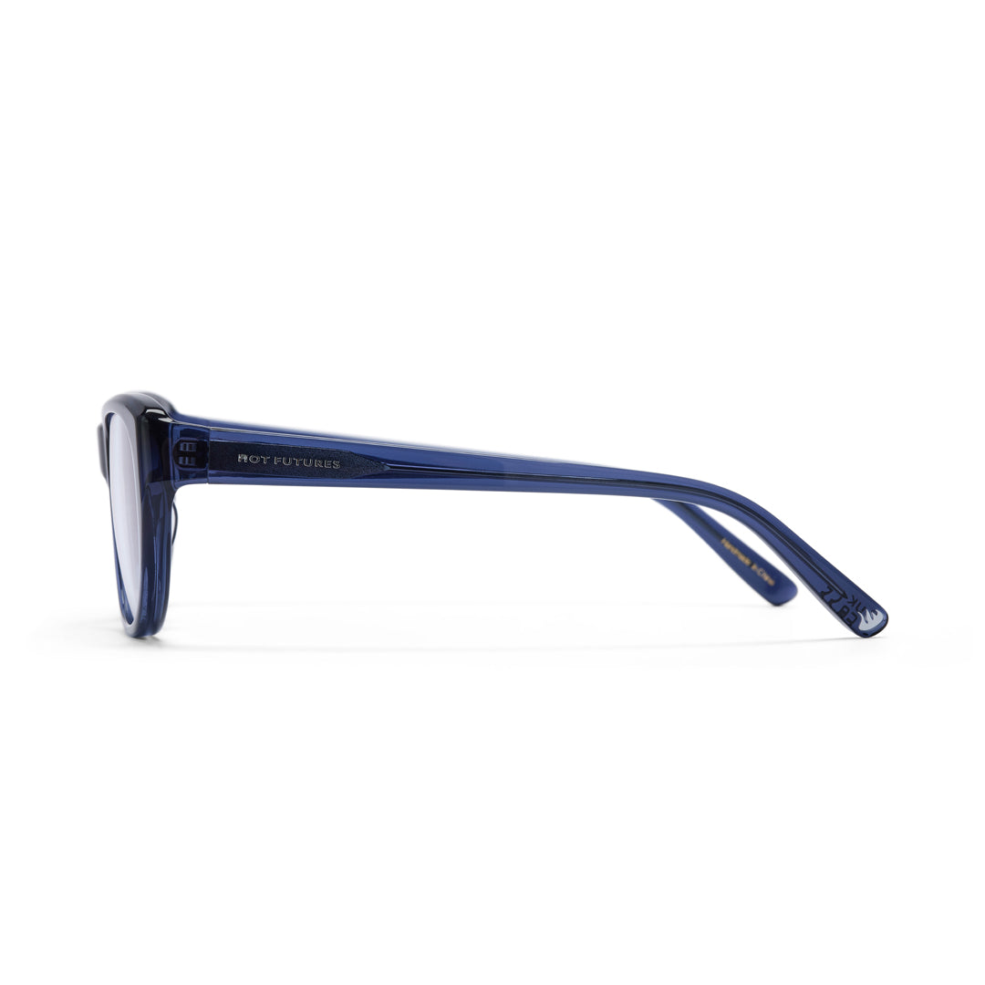 Blue eyeglasses on a white background