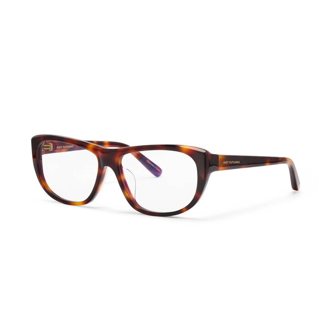 Tortoiseshell cat-eye glasses on a white background