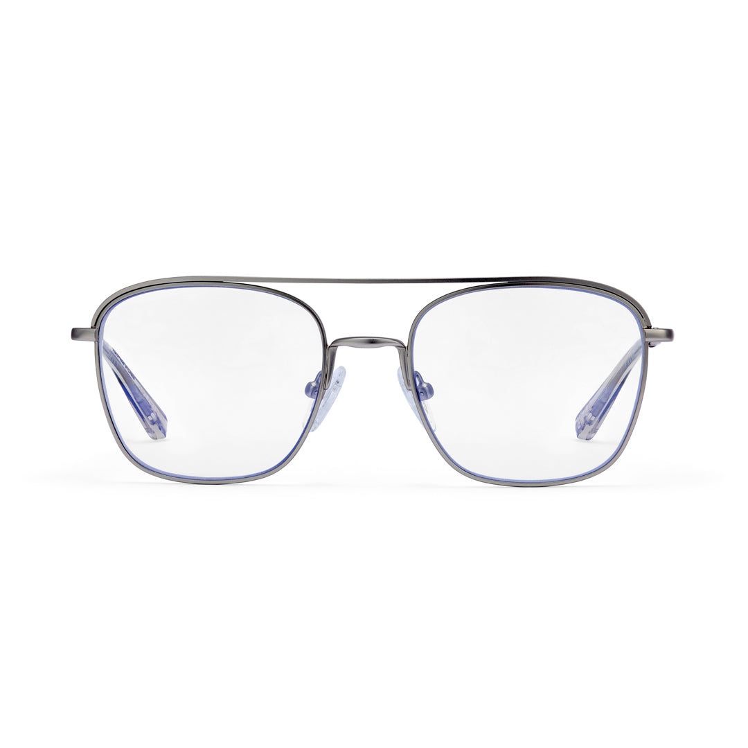 Hot Futures Sage Gunmetal Blue Light Aviator Glasses on a white backdrop