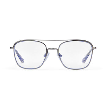 Hot Futures Sage Gunmetal Blue Light Aviator Glasses on a white backdrop