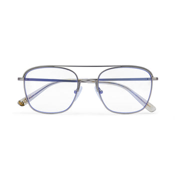 Silver eyeglasses on a white background