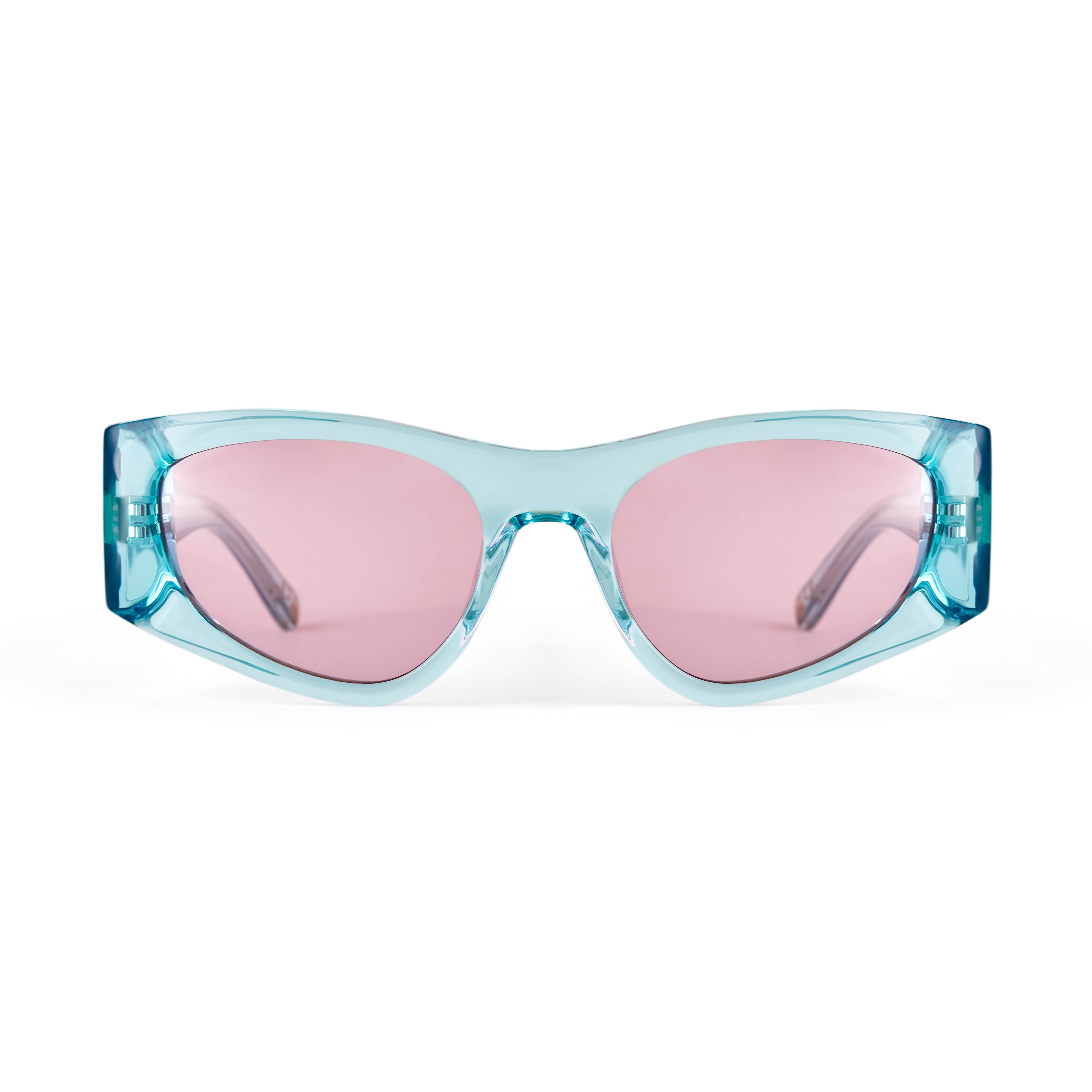 Wrap Around Sunglasses Aqua Blue Acetate Frame Pink Lens Hot Futures