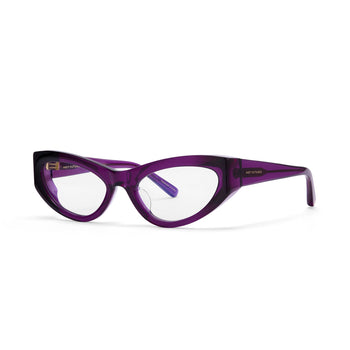 Purple cat-eye glasses on a white background