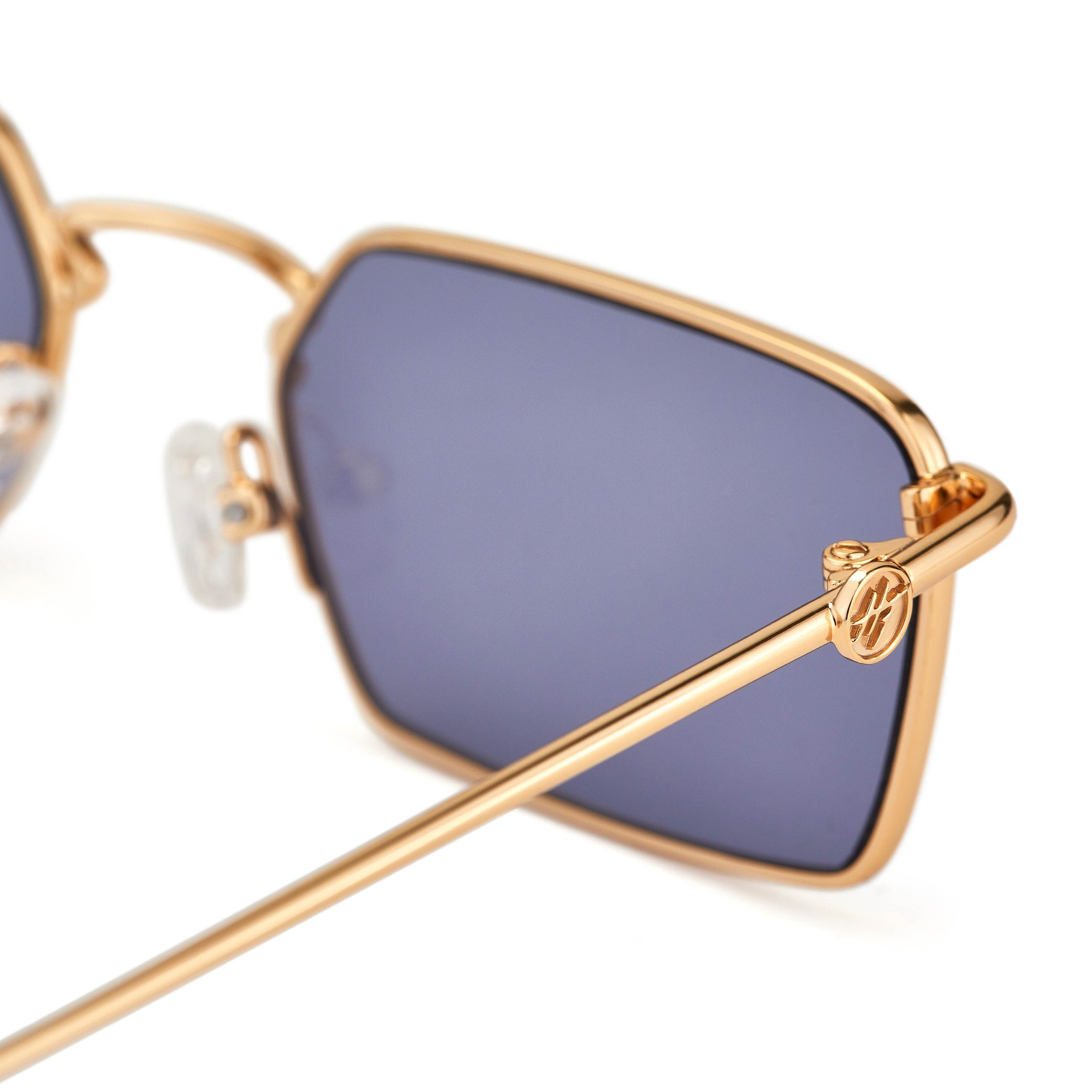 TrendyMate Large Square Sunglasses - Metal Rim, Reflective Mirror Lens, UV400, Unisex Gold Blue Frame